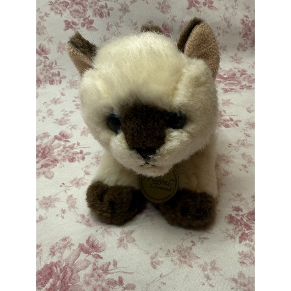 Aurora Miyoni Siamese Cat Plush Stuffed Animal Blue Eyes Cream Brown 8"